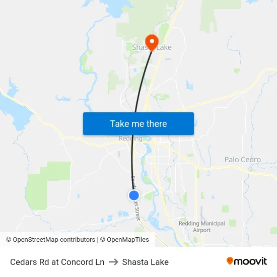 Cedars Rd at Concord Ln to Shasta Lake map
