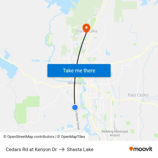 Cedars Rd at Kenyon Dr to Shasta Lake map