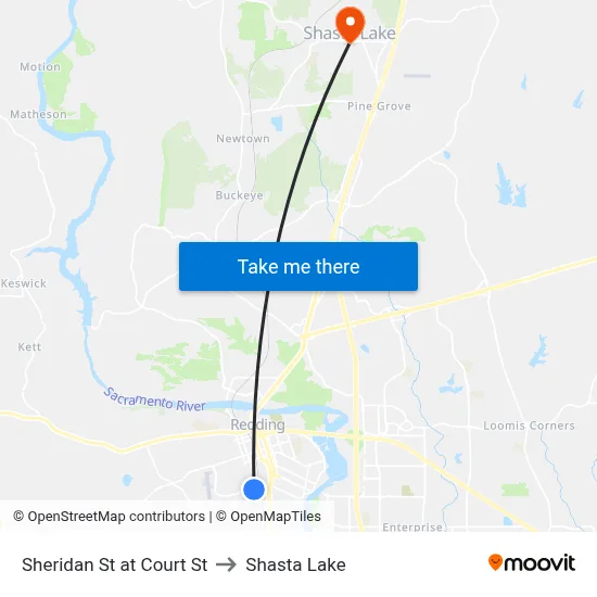 Sheridan St at Court St to Shasta Lake map