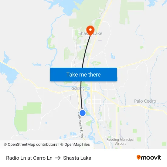 Radio Ln at Cerro Ln to Shasta Lake map