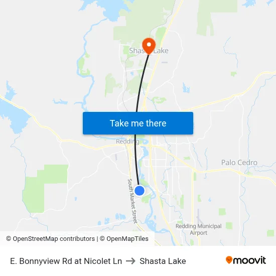 E. Bonnyview Rd at Nicolet Ln to Shasta Lake map
