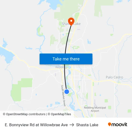 E. Bonnyview Rd at Willowbrae Ave to Shasta Lake map
