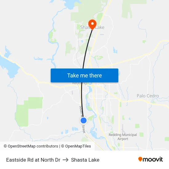 Eastside Rd at North Dr to Shasta Lake map