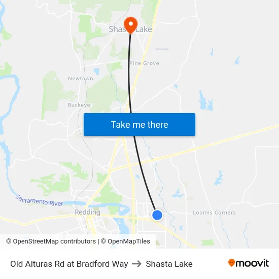 Old Alturas Rd at Bradford Way to Shasta Lake map