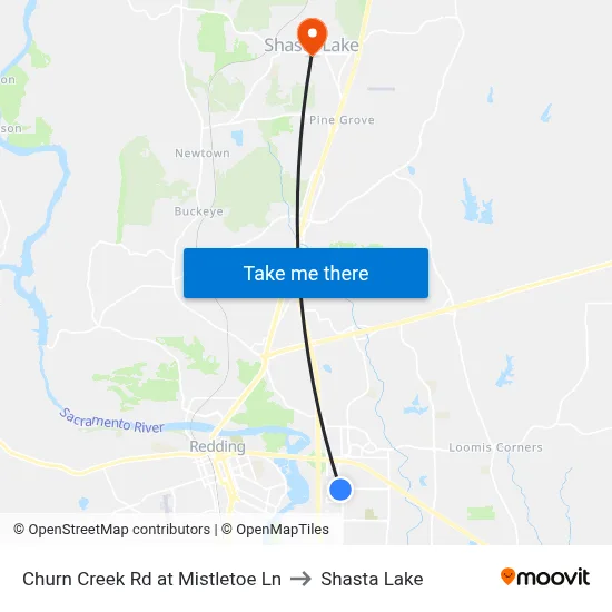 Churn Creek Rd at Mistletoe Ln to Shasta Lake map