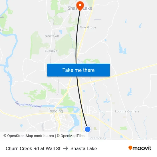 Churn Creek Rd at Wall St to Shasta Lake map