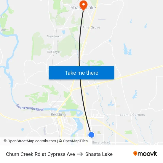Churn Creek Rd at Cypress Ave to Shasta Lake map