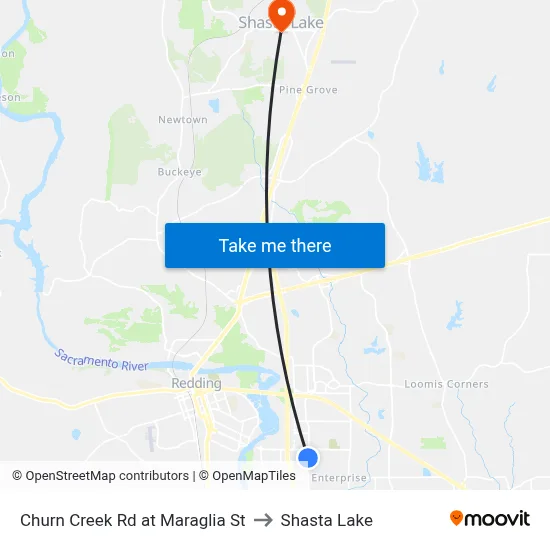 Churn Creek Rd at Maraglia St to Shasta Lake map