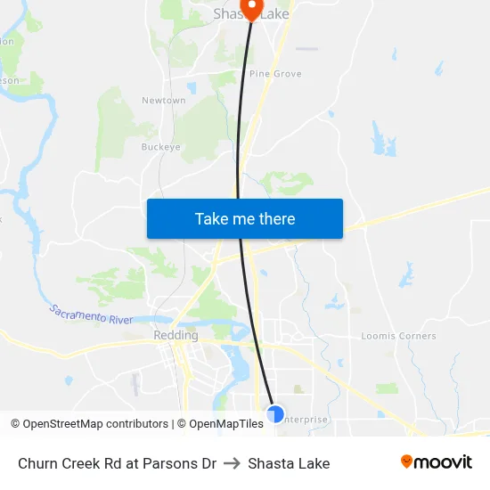Churn Creek Rd at Parsons Dr to Shasta Lake map