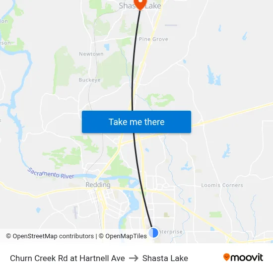 Churn Creek Rd at Hartnell Ave to Shasta Lake map