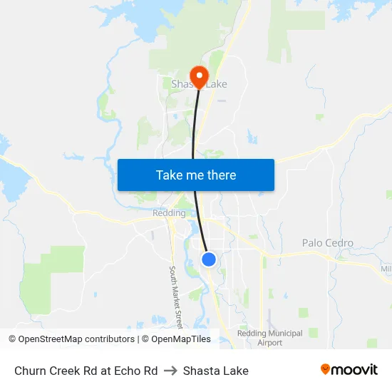 Churn Creek Rd at Echo Rd to Shasta Lake map