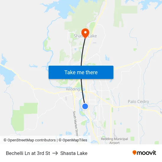 Bechelli Ln at 3rd St to Shasta Lake map