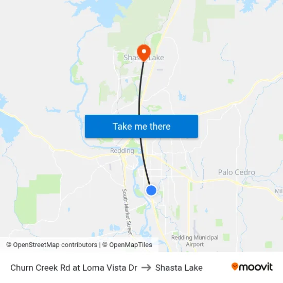 Churn Creek Rd at Loma Vista Dr to Shasta Lake map