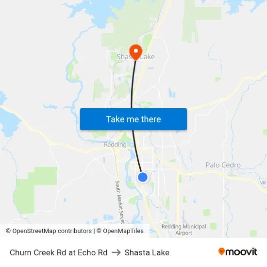 Churn Creek Rd at Echo Rd to Shasta Lake map