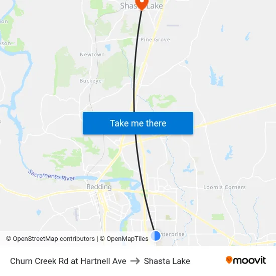 Churn Creek Rd at Hartnell Ave to Shasta Lake map