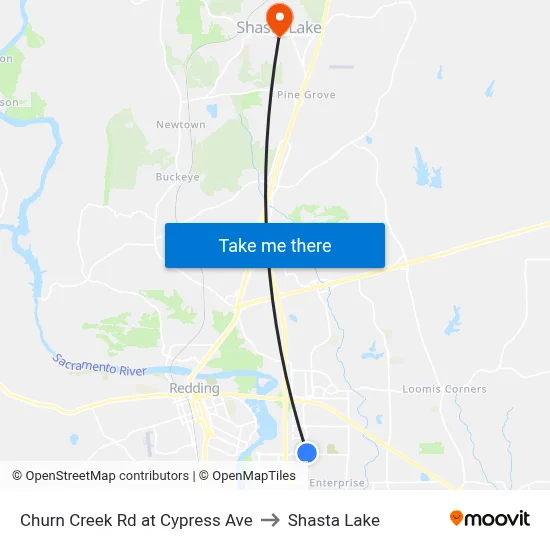Churn Creek Rd at Cypress Ave to Shasta Lake map