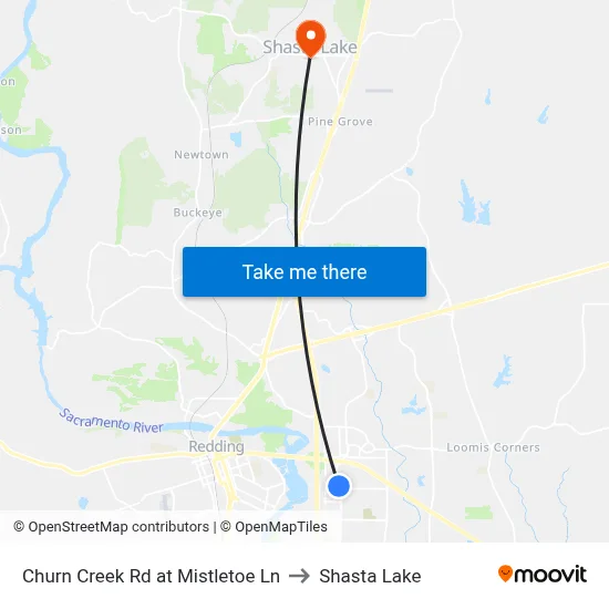 Churn Creek Rd at Mistletoe Ln to Shasta Lake map