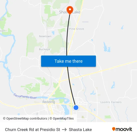Churn Creek Rd at Presidio St to Shasta Lake map