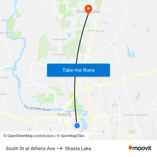 South St at Athens Ave to Shasta Lake map