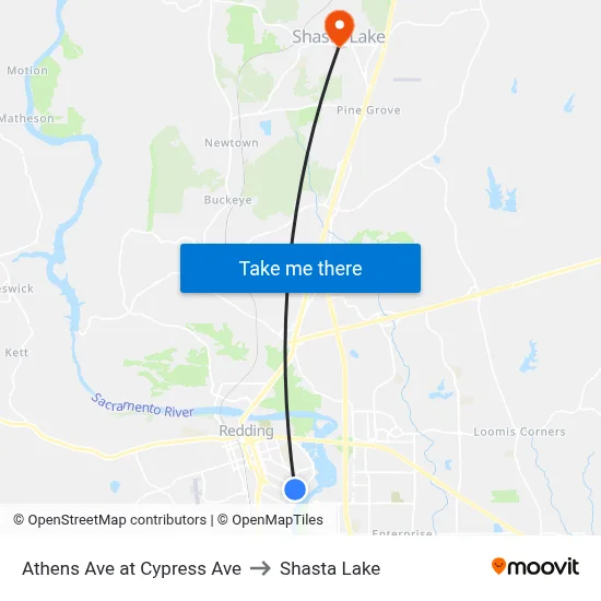 Athens Ave at Cypress Ave to Shasta Lake map