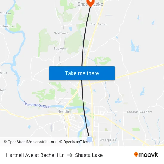 Hartnell Ave at Bechelli Ln to Shasta Lake map