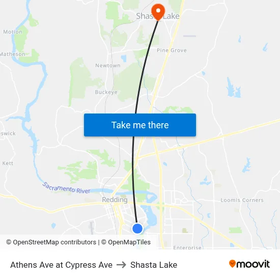 Athens Ave at Cypress Ave to Shasta Lake map