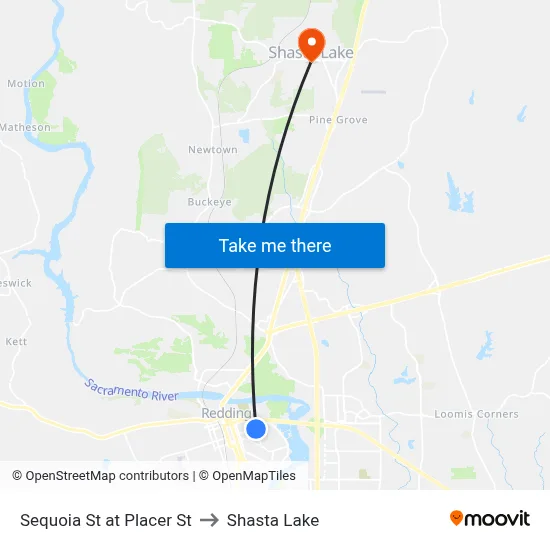 Sequoia St at Placer St to Shasta Lake map