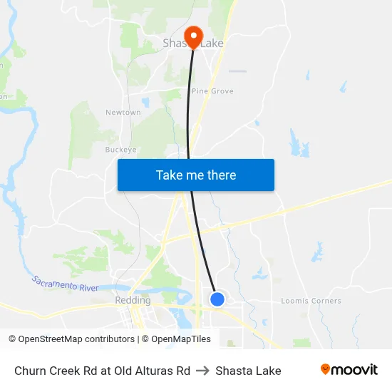 Churn Creek Rd at Old Alturas Rd to Shasta Lake map