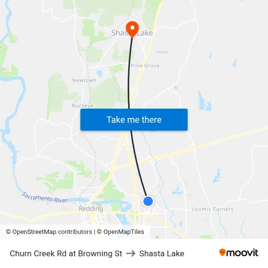 Churn Creek Rd at Browning St to Shasta Lake map