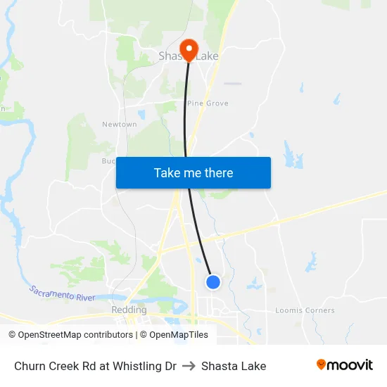 Churn Creek Rd at Whistling Dr to Shasta Lake map