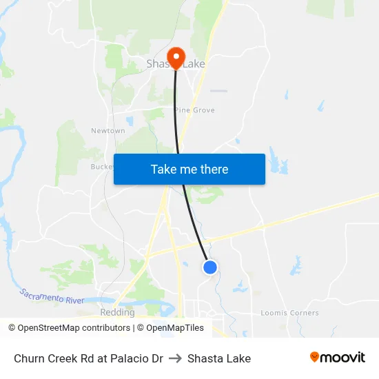 Churn Creek Rd at Palacio Dr to Shasta Lake map