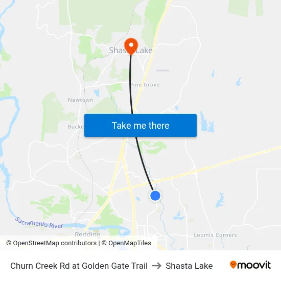 Churn Creek Rd at Golden Gate Trail to Shasta Lake map
