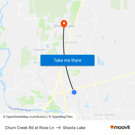 Churn Creek Rd at Rose Ln to Shasta Lake map