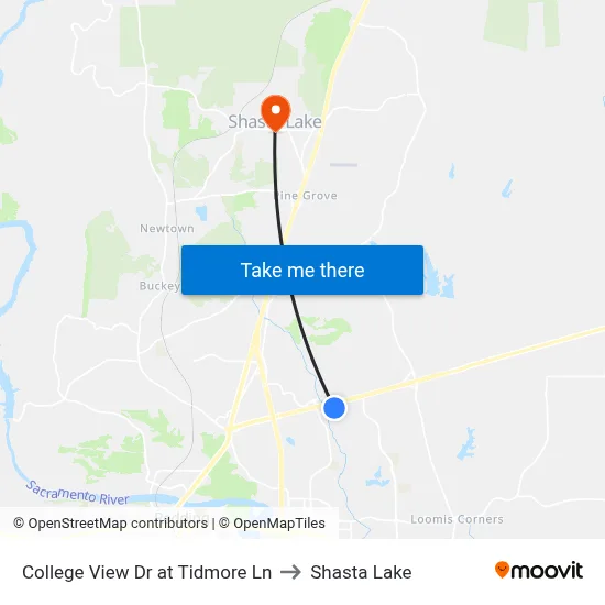College View Dr at Tidmore Ln to Shasta Lake map