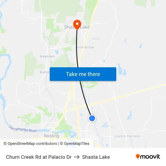 Churn Creek Rd at Palacio Dr to Shasta Lake map