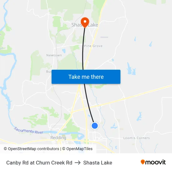 Canby Rd at Churn Creek Rd to Shasta Lake map