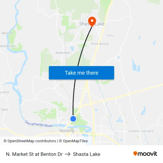 N. Market St at Benton Dr to Shasta Lake map