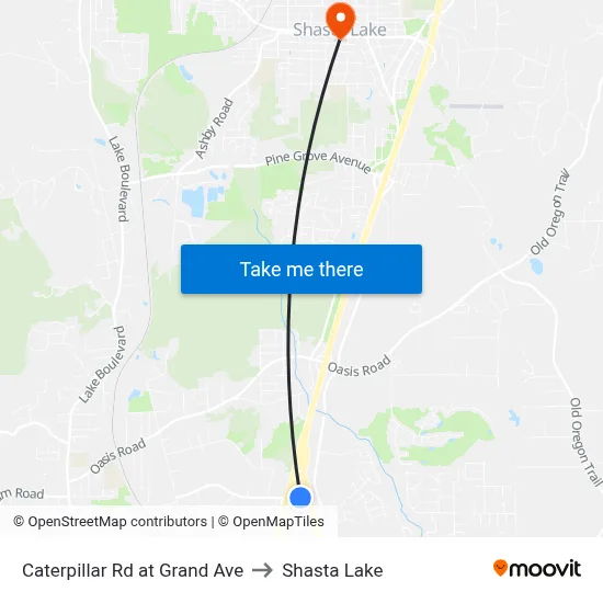 Caterpillar Rd at Grand Ave to Shasta Lake map