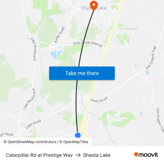 Caterpillar Rd at Prestige Way to Shasta Lake map