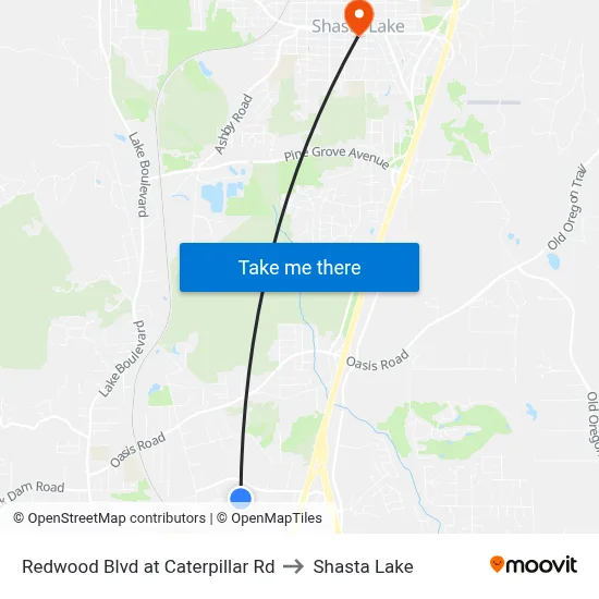 Redwood Blvd at Caterpillar Rd to Shasta Lake map
