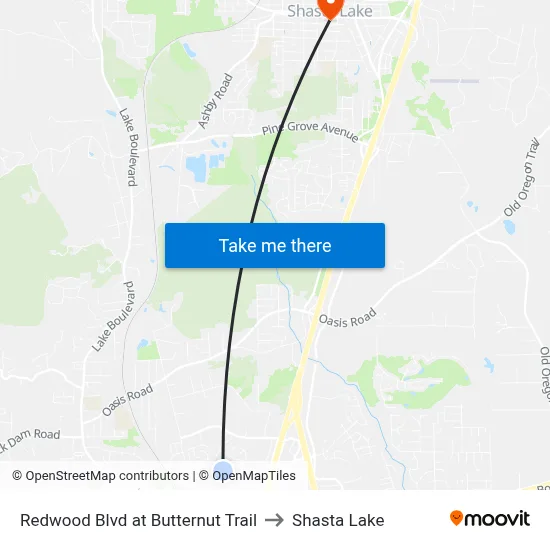 Redwood Blvd at Butternut Trail to Shasta Lake map