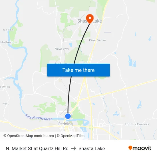 N. Market St at Quartz Hill Rd to Shasta Lake map