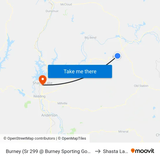 Burney (Sr 299 @ Burney Sporting Goods) to Shasta Lake map