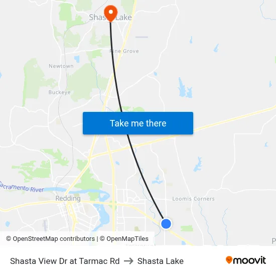 Shasta View Dr at Tarmac Rd to Shasta Lake map