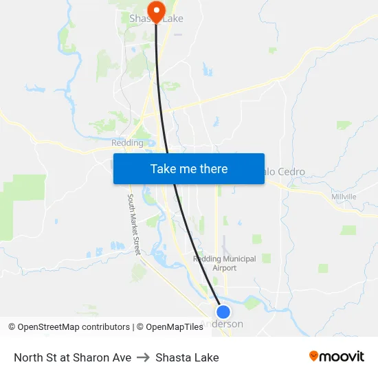 North St at Sharon Ave to Shasta Lake map