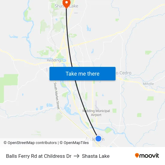 Balls Ferry Rd at Childress Dr to Shasta Lake map