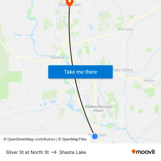 Silver St at North St to Shasta Lake map