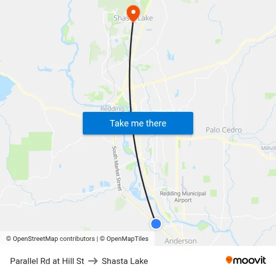 Parallel Rd at Hill St to Shasta Lake map
