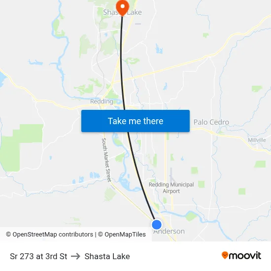 Sr 273 at 3rd St to Shasta Lake map