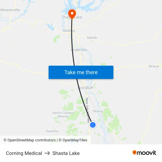 Corning Medical to Shasta Lake map